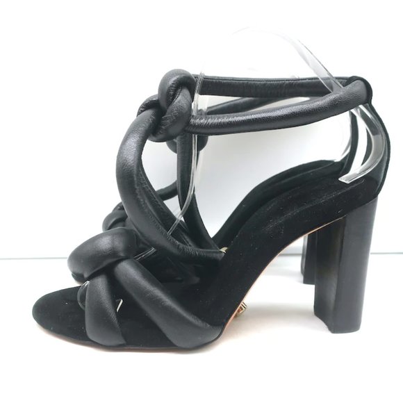 Alexandre Birman Padded Leather Knot Sandals Black Size 38.5 Open Toe Heels - Picture 5 of 10